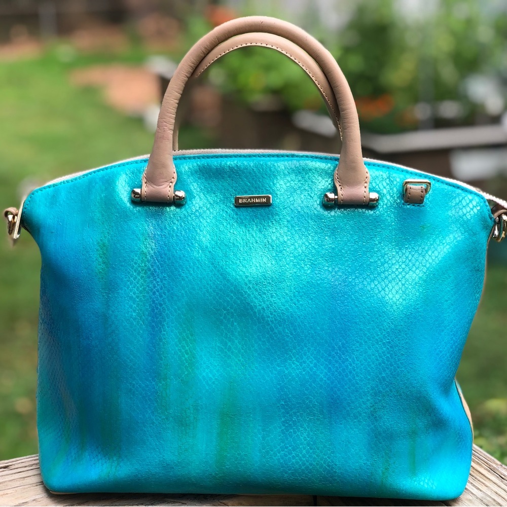 Brahmin Blue and Tan Satchel